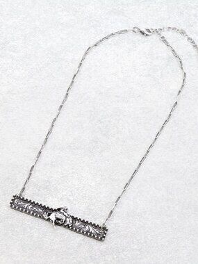 Tipi Western Bronc Rider Rodeo Bar Pendant Necklace - SN0979SB